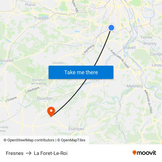 Fresnes to La Foret-Le-Roi map
