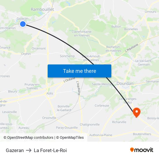 Gazeran to La Foret-Le-Roi map