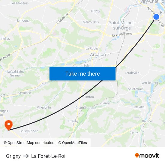 Grigny to La Foret-Le-Roi map