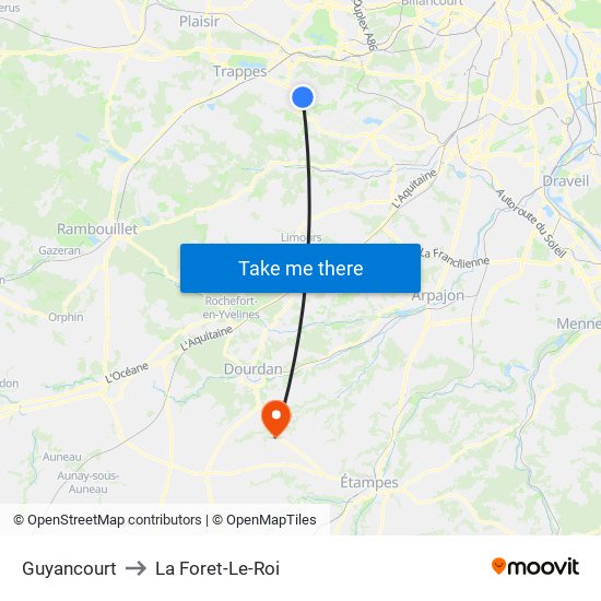 Guyancourt to La Foret-Le-Roi map