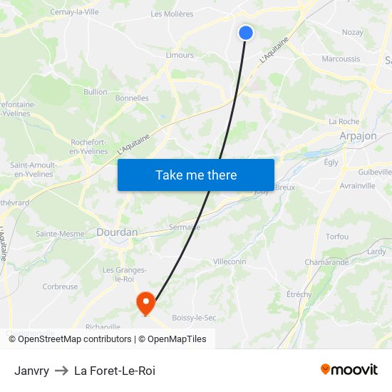 Janvry to La Foret-Le-Roi map