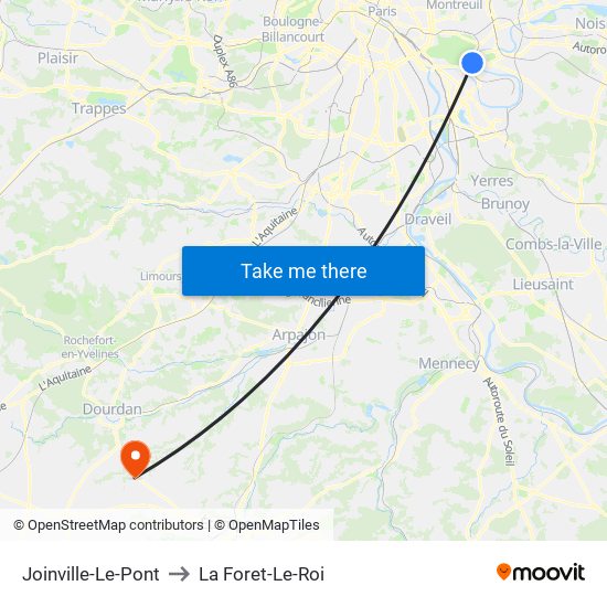 Joinville-Le-Pont to La Foret-Le-Roi map