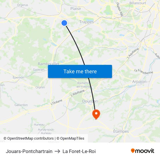 Jouars-Pontchartrain to La Foret-Le-Roi map