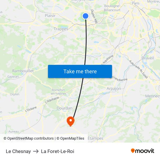 Le Chesnay to La Foret-Le-Roi map