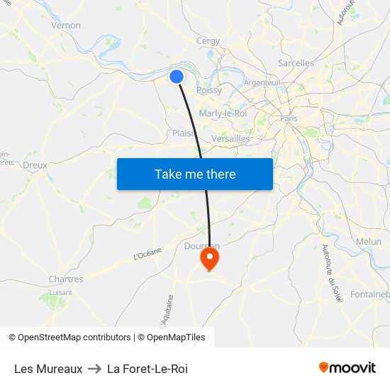 Les Mureaux to La Foret-Le-Roi map