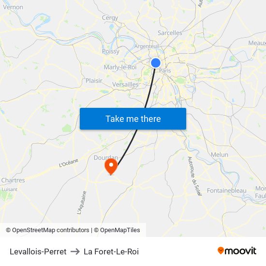 Levallois-Perret to La Foret-Le-Roi map