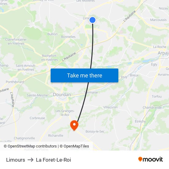 Limours to La Foret-Le-Roi map