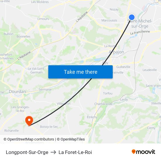 Longpont-Sur-Orge to La Foret-Le-Roi map