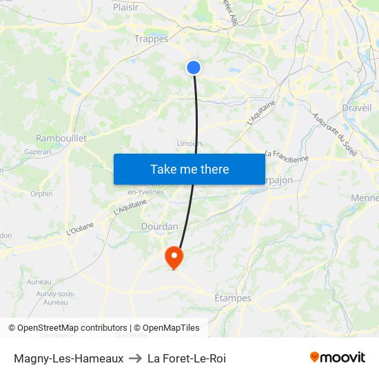 Magny-Les-Hameaux to La Foret-Le-Roi map