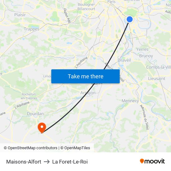 Maisons-Alfort to La Foret-Le-Roi map