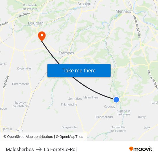 Malesherbes to La Foret-Le-Roi map