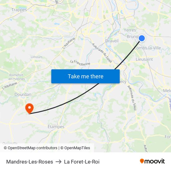 Mandres-Les-Roses to La Foret-Le-Roi map