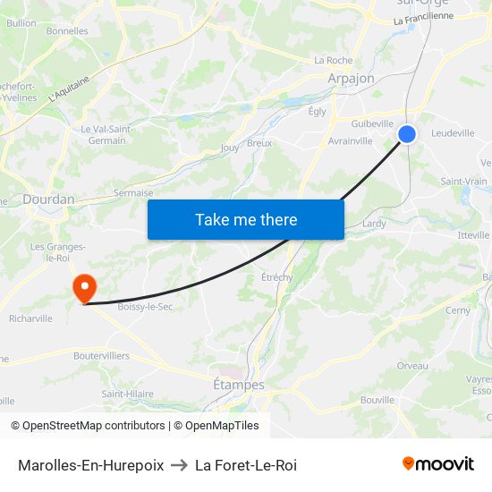 Marolles-En-Hurepoix to La Foret-Le-Roi map