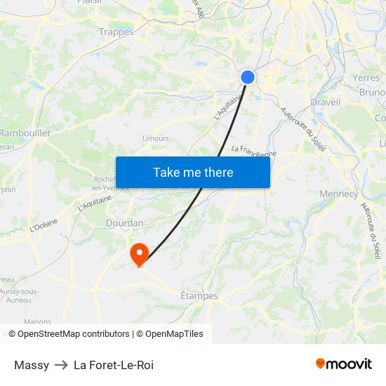 Massy to La Foret-Le-Roi map