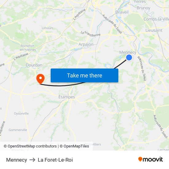 Mennecy to La Foret-Le-Roi map