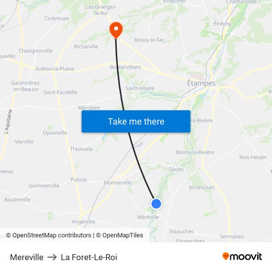 Mereville to La Foret-Le-Roi map