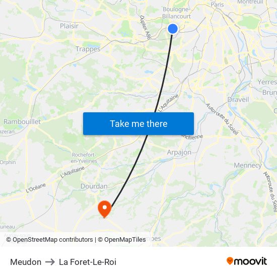 Meudon to La Foret-Le-Roi map