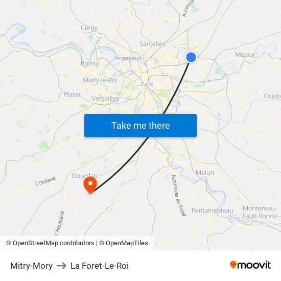 Mitry-Mory to La Foret-Le-Roi map