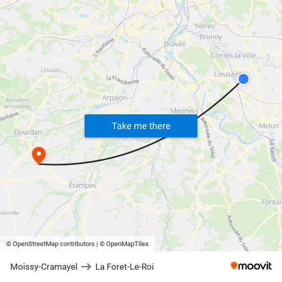 Moissy-Cramayel to La Foret-Le-Roi map