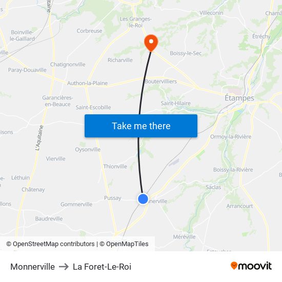 Monnerville to La Foret-Le-Roi map