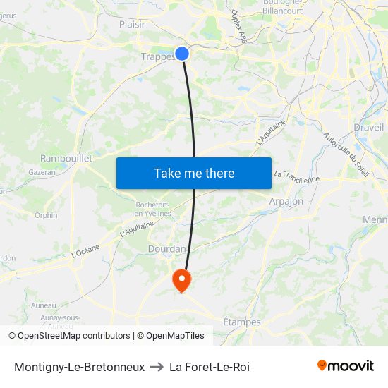 Montigny-Le-Bretonneux to La Foret-Le-Roi map