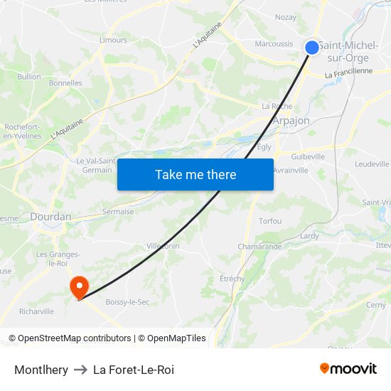 Montlhery to La Foret-Le-Roi map