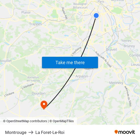 Montrouge to La Foret-Le-Roi map