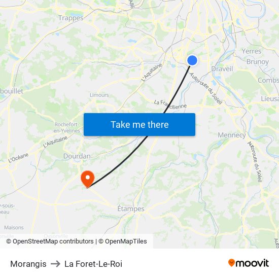 Morangis to La Foret-Le-Roi map