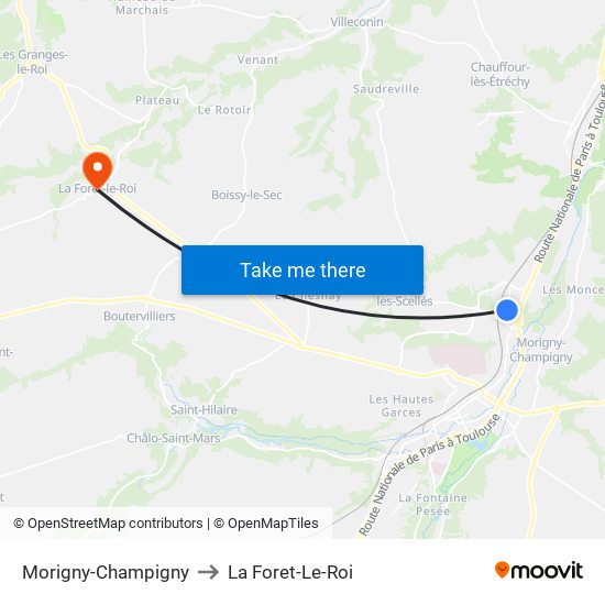 Morigny-Champigny to La Foret-Le-Roi map