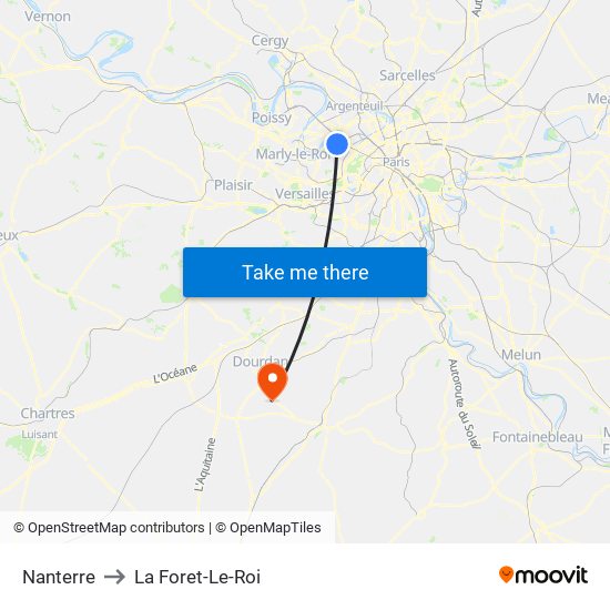 Nanterre to La Foret-Le-Roi map