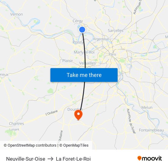 Neuville-Sur-Oise to La Foret-Le-Roi map