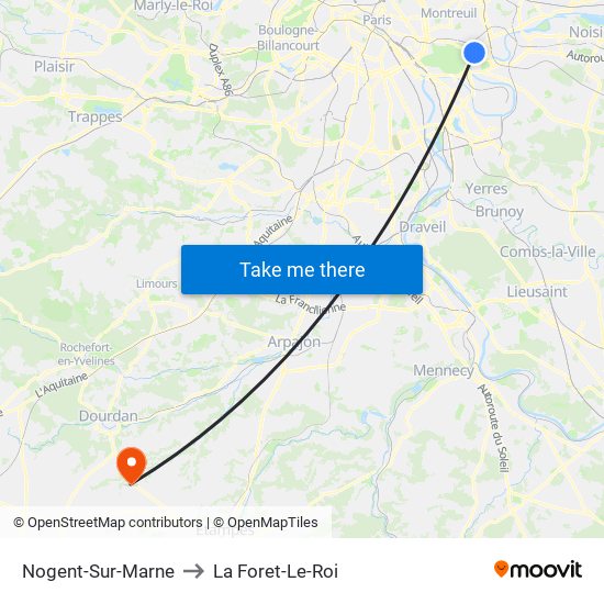 Nogent-Sur-Marne to La Foret-Le-Roi map
