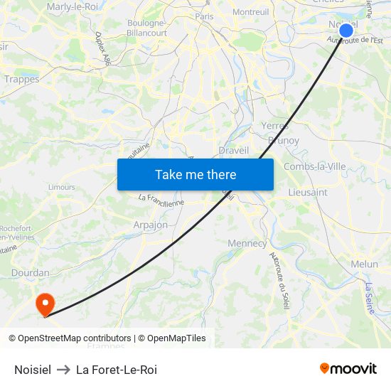 Noisiel to La Foret-Le-Roi map