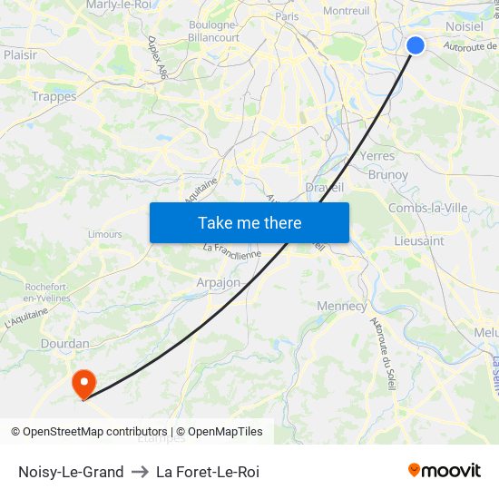 Noisy-Le-Grand to La Foret-Le-Roi map