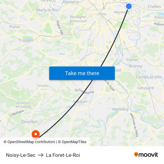 Noisy-Le-Sec to La Foret-Le-Roi map