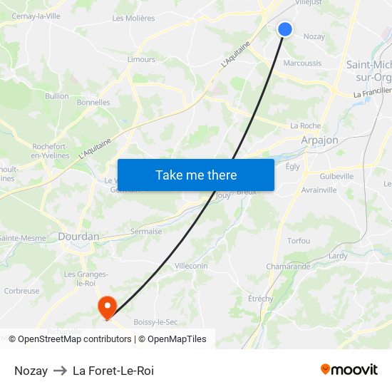 Nozay to La Foret-Le-Roi map