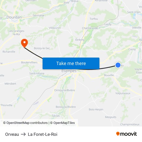 Orveau to La Foret-Le-Roi map