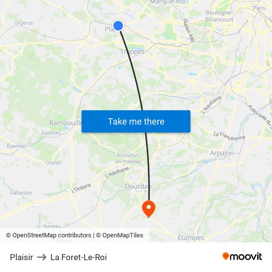 Plaisir to La Foret-Le-Roi map