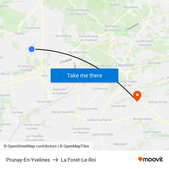 Prunay-En-Yvelines to La Foret-Le-Roi map