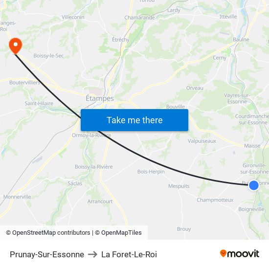 Prunay-Sur-Essonne to La Foret-Le-Roi map