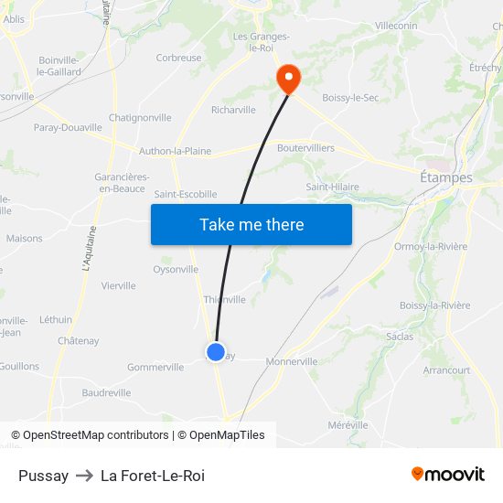 Pussay to La Foret-Le-Roi map