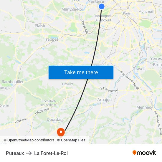 Puteaux to La Foret-Le-Roi map