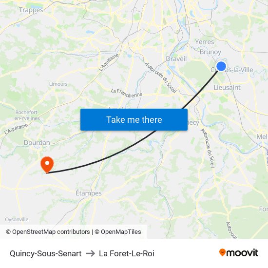 Quincy-Sous-Senart to La Foret-Le-Roi map