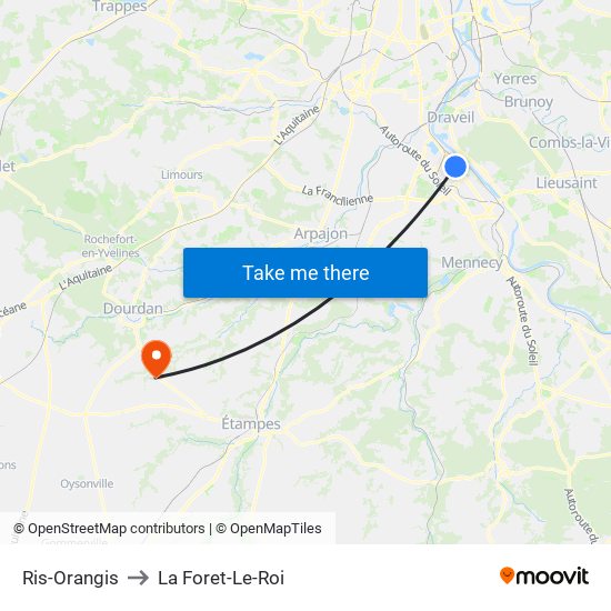 Ris-Orangis to La Foret-Le-Roi map