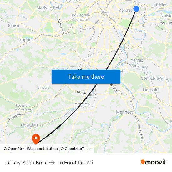 Rosny-Sous-Bois to La Foret-Le-Roi map