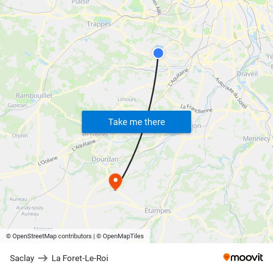 Saclay to La Foret-Le-Roi map