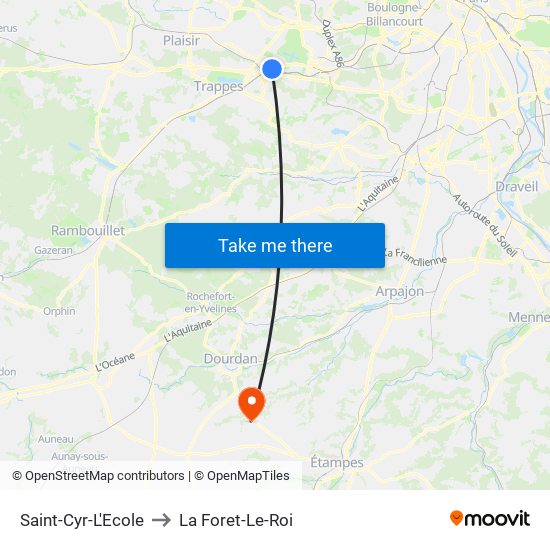 Saint-Cyr-L'Ecole to La Foret-Le-Roi map