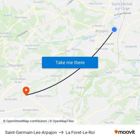 Saint-Germain-Les-Arpajon to La Foret-Le-Roi map