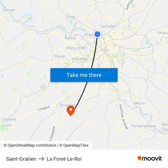 Saint-Gratien to La Foret-Le-Roi map