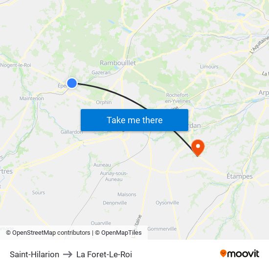 Saint-Hilarion to La Foret-Le-Roi map